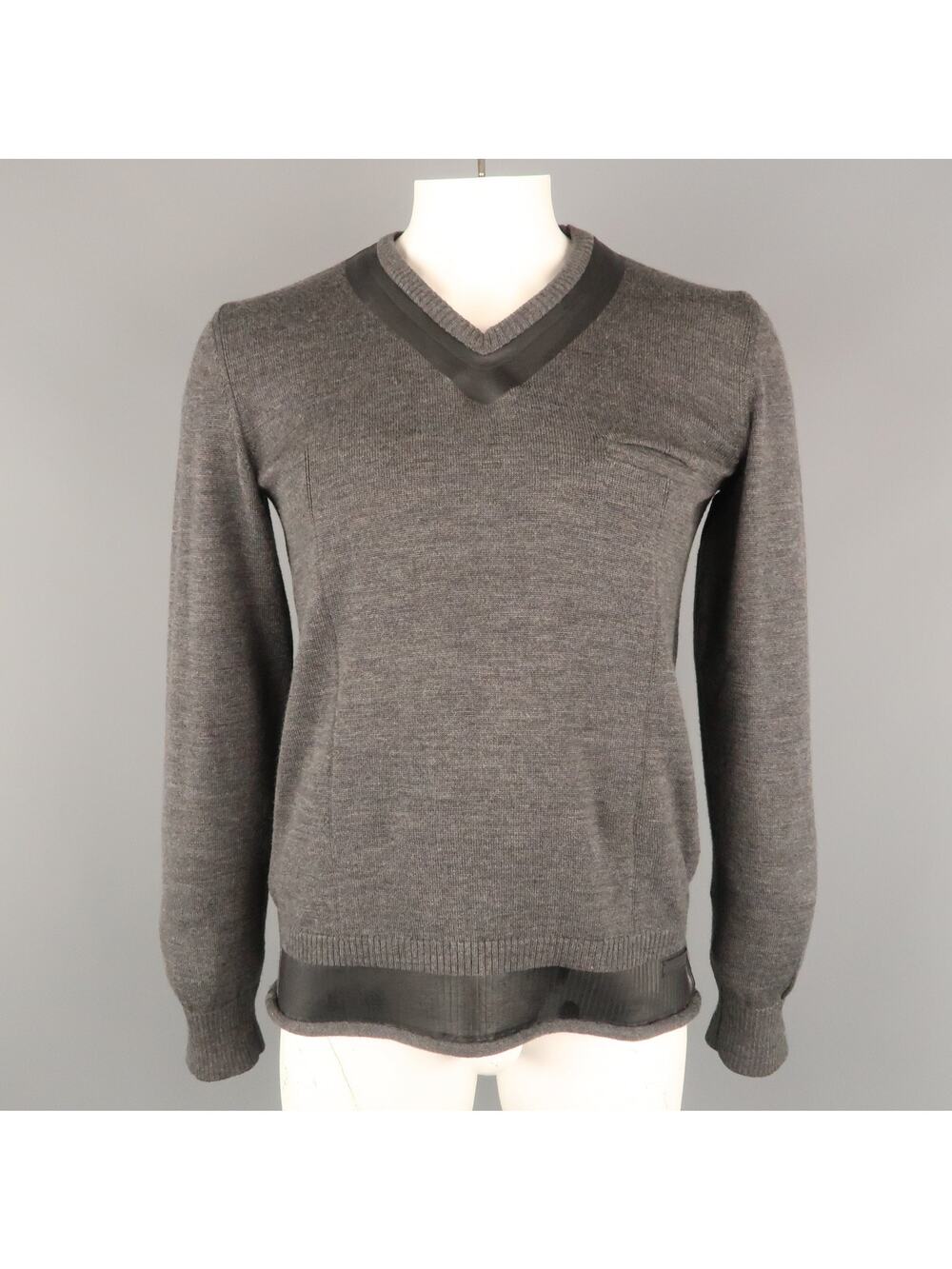 UNDERCOVER Size L Charcoal Solid Wool V-Neck Pullover